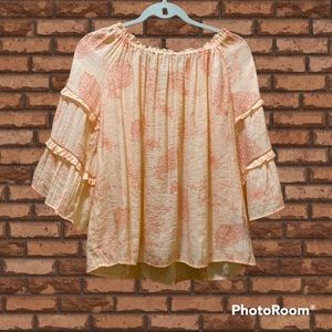 ZAC & RACHEL semi-sheer paisley 3/4 length sleeve. Lite/dark tangerine women’s M